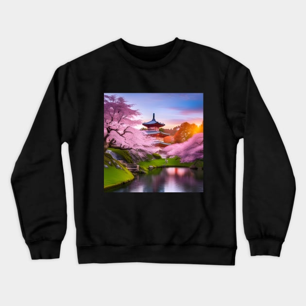 Cherry Blossoms Japanese Garden Crewneck Sweatshirt by SmartPufferFish